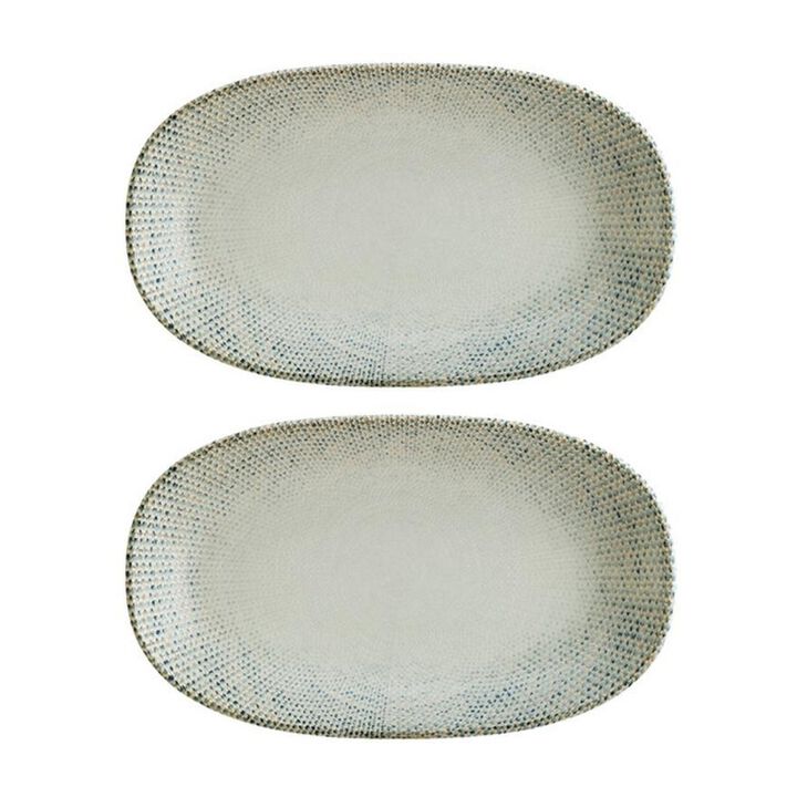 Sway 6" x 3.5" x h:0.75" Oval Decorated Porcelain Platter (Set of 2)