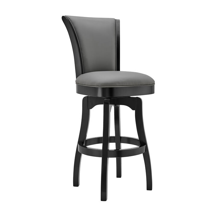Raleigh Bar Height Swivel Wood Barstool in Chestnut Finish and Kahlua Faux Leather