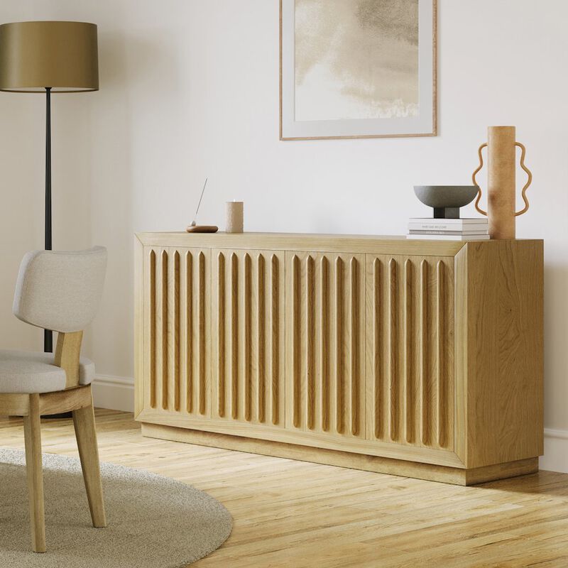 Jofran Maven 60" Mid-Century Modern Fluted Four Door Sideboard Storage Cabinet