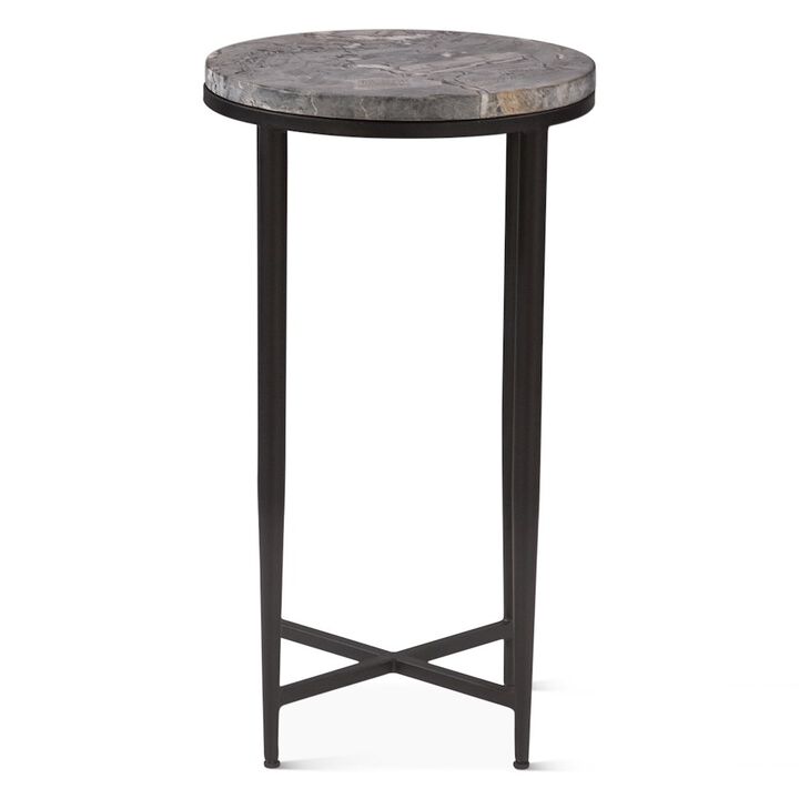 World Interiors Mumbai 17 Side Table in Grey Septarian with Iron Base