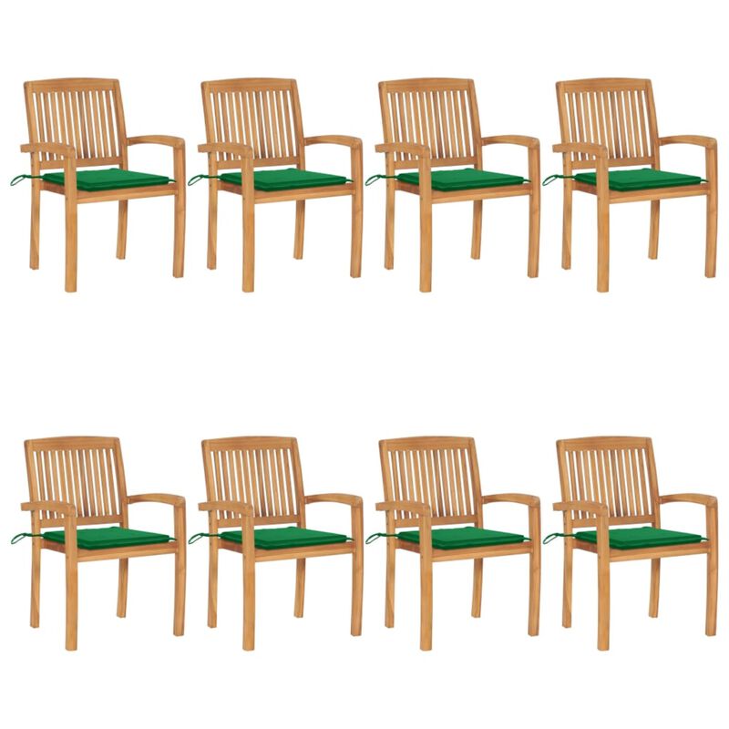 vidaXL Stacking Garden Chairs with Cushions 8 pcs Solid Teak Wood