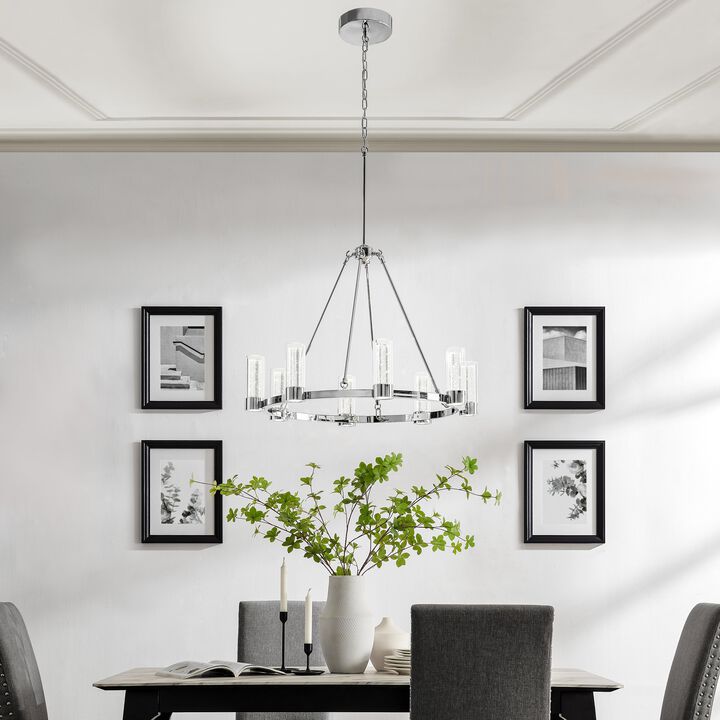 Victory Chandelier Chrome Metal and Acrylic 8 LED Lights Dimmable
