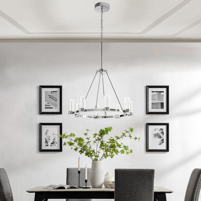 Victory Chandelier Chrome Metal and Acrylic 8 LED Lights Dimmable