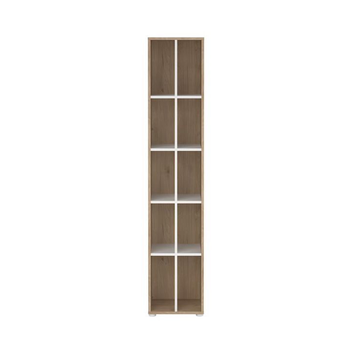 Tvilum Sign Narrow 10 Shelf Bookcase/ bookcase with divider, Jackson Hickory/White
