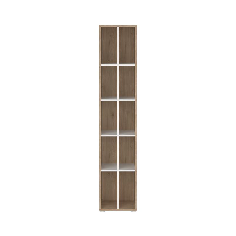 Tvilum Sign Narrow 10 Shelf Bookcase/ bookcase with divider, Jackson Hickory/White