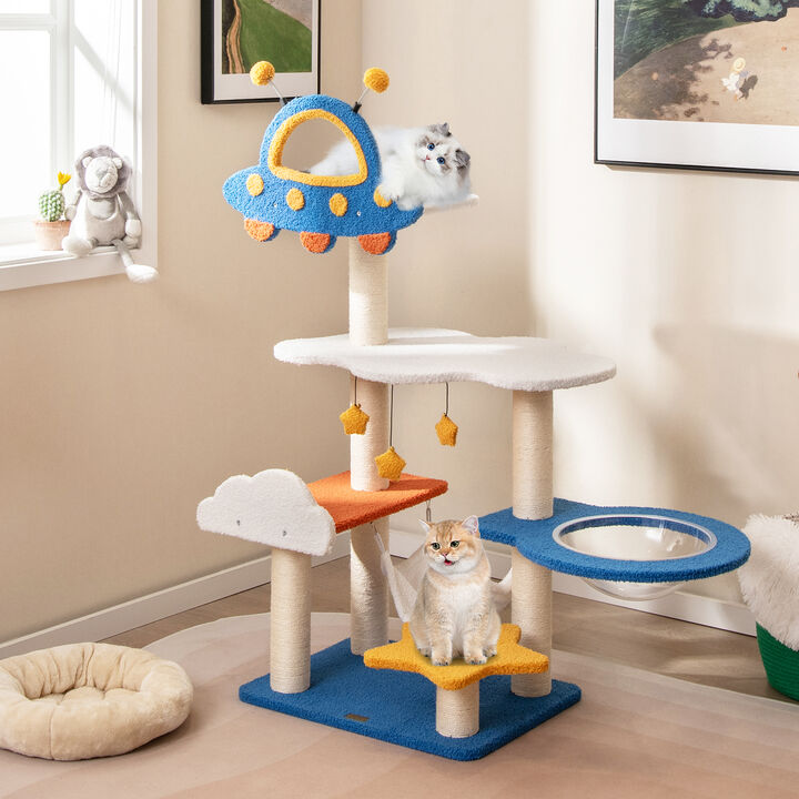 Tall Cat Tree with UFO Top Perch Space Capsule and Sisal Scratching Posts
