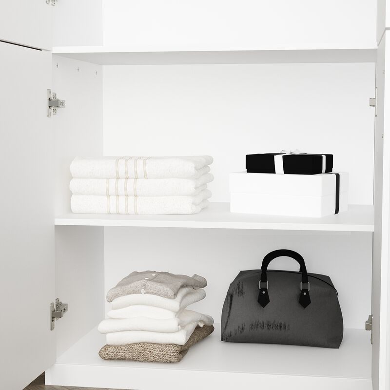 Full Queen White Wood Headboard Shelf With 5-Shelves and LED Lights