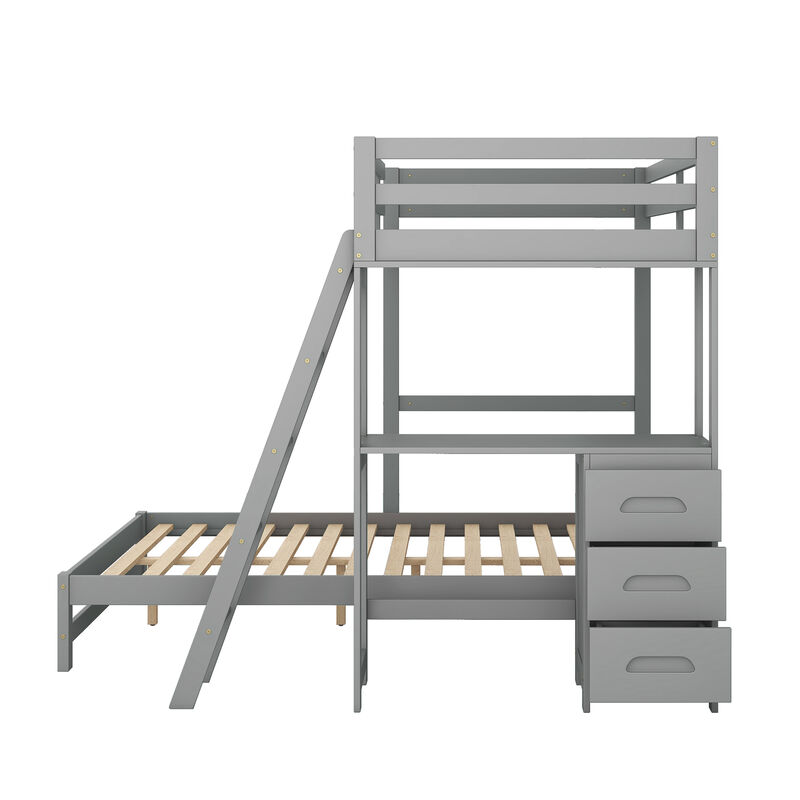 Merax Wood Bunk Bed with Desk and Three Drawers