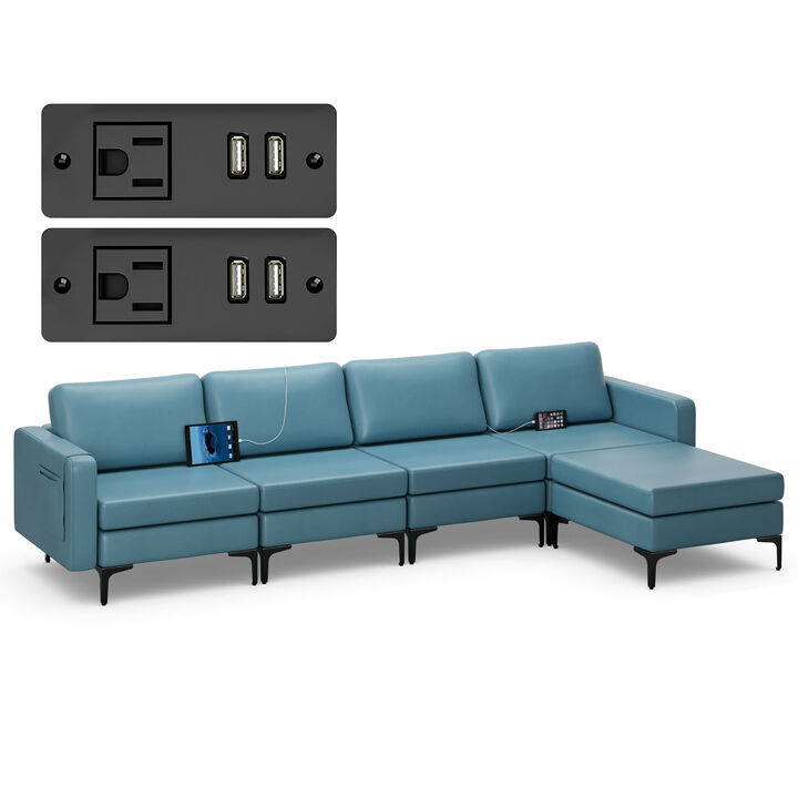 Costway Modular L-shaped Sectional Sofa with  Reversible Chaise & 4 USB Ports