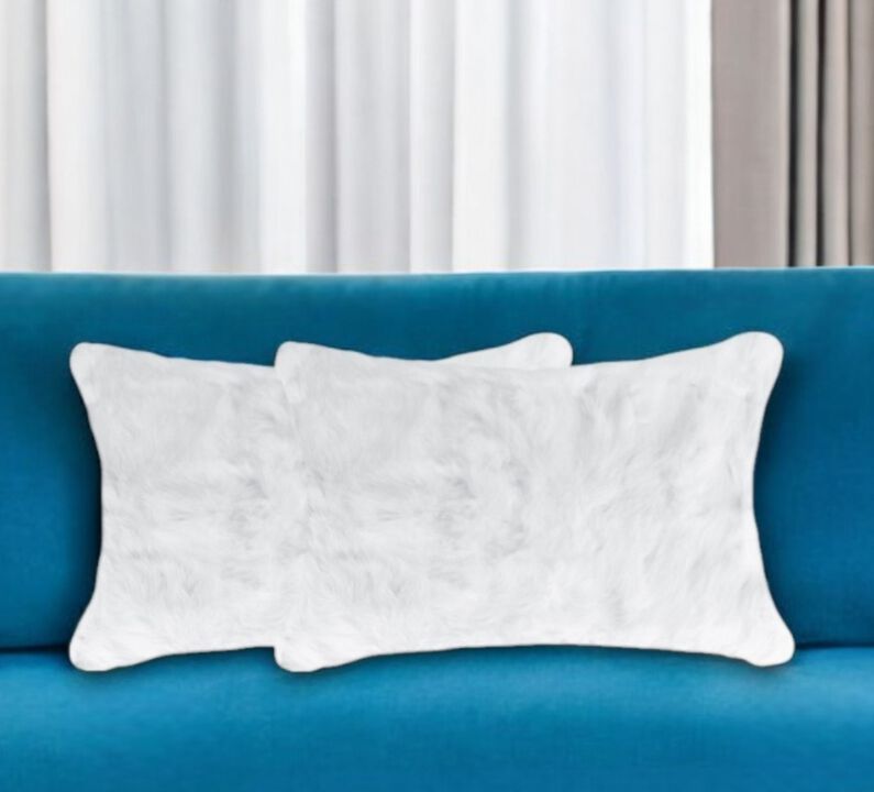 Hivvago Set Of Two 12" X 20" White Rabbit Natural Fur Throw Pillows