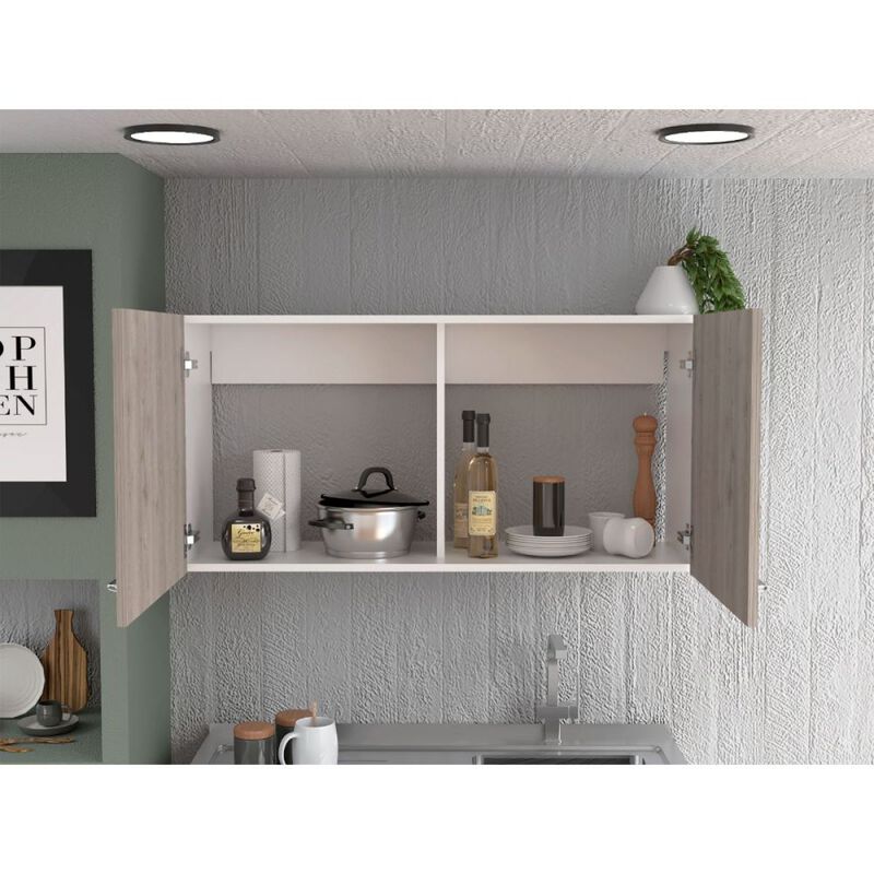 Napoles Wall Cabinet, Two Shelves, Double Door - White Light Gray