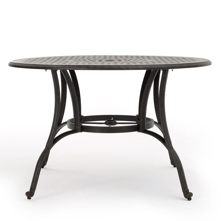 Simon Outdoor Dining Table, Round 47 Inch, Bronze Finished Cast Metal Frame - Benzara