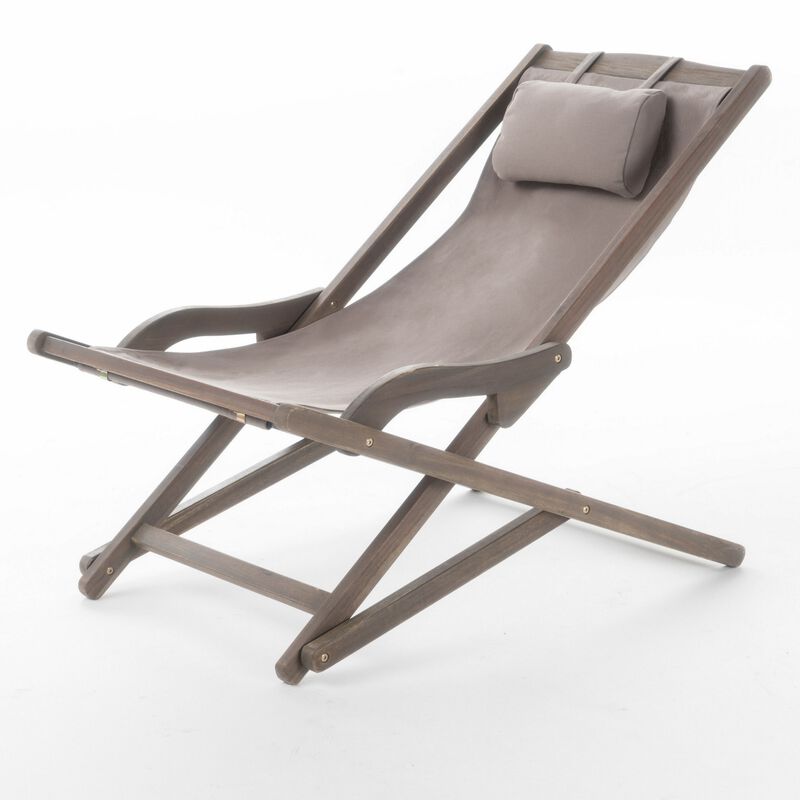 Mikki Portable Sling Chair Set of 2 with Pillows, Gray Polyester, Wood Base