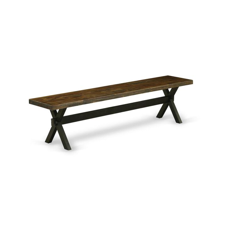 East West Furniture Dining Bench Wire brushed Black & Distressed Jacobean, XB677