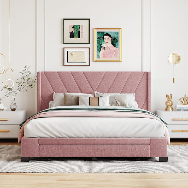 Streamdale Upholstered Storage Platform Bed with Drawers (Pink)