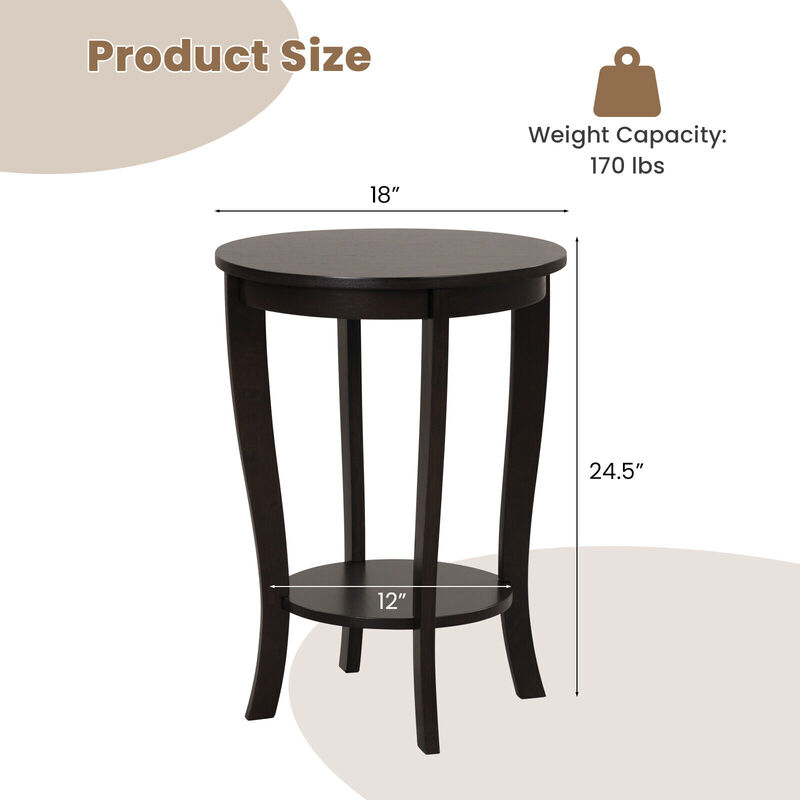 2-tier Round End Table with Solid Wood Legs