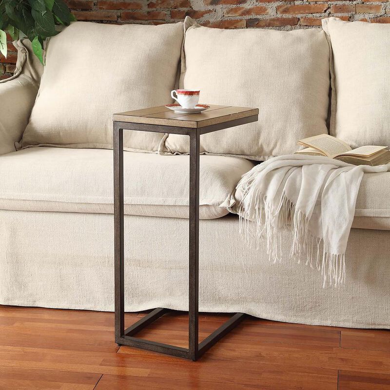 Carolina Living Aggie C-Form Accent Table - Harvest Oak Top - Aged Iron Base