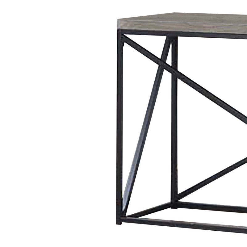 Industrial Style Minimal Sofa Table With Wooden Top And Metallic Base, Sonoma Gray-Benzara