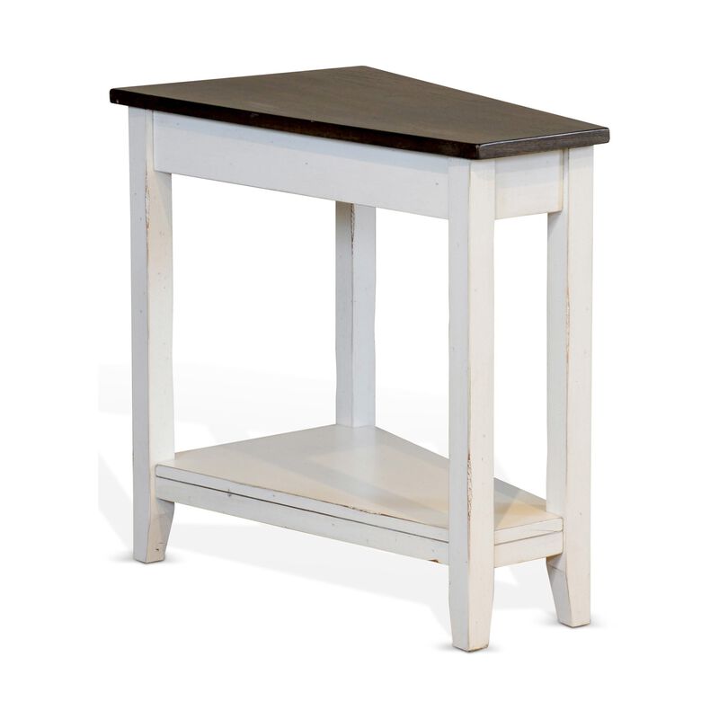 Orso Chairside Table, Shelf, 24 Inch Angled Brown Top, White Mahogany - Benzara