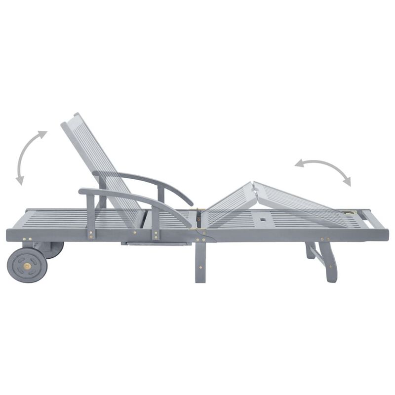Kaye Outdoor Sun Lounger, 79 Inch Gray Acacia Wood, Cream Polyester - Benzara