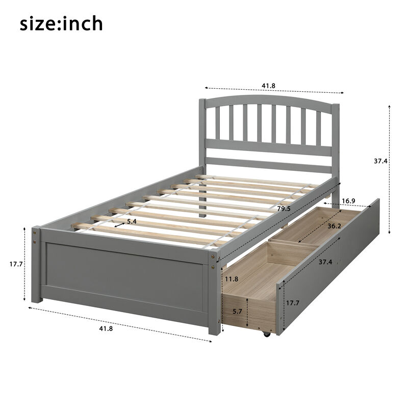 Merax Wood Bed Frame with Two Drawers