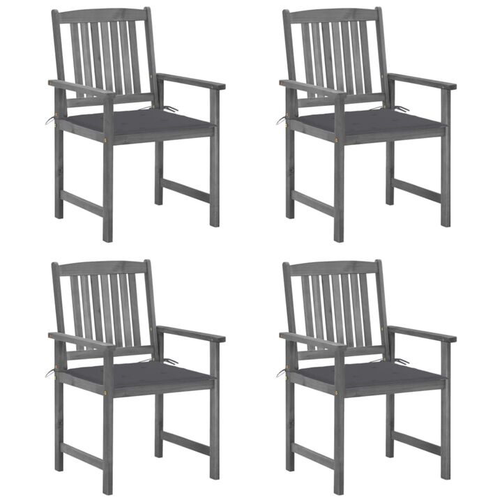 vidaXL Director's Chairs with Cushions 4 pcs Gray Solid Acacia Wood
