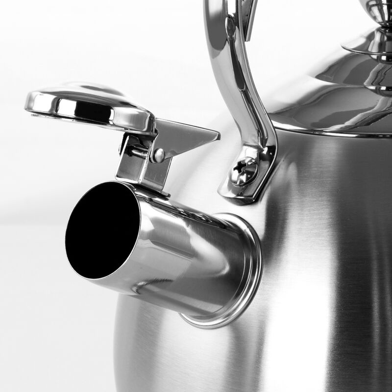 MegaChef 2.8 Liter Round Stovetop Whistling Kettle in Brushed Silver