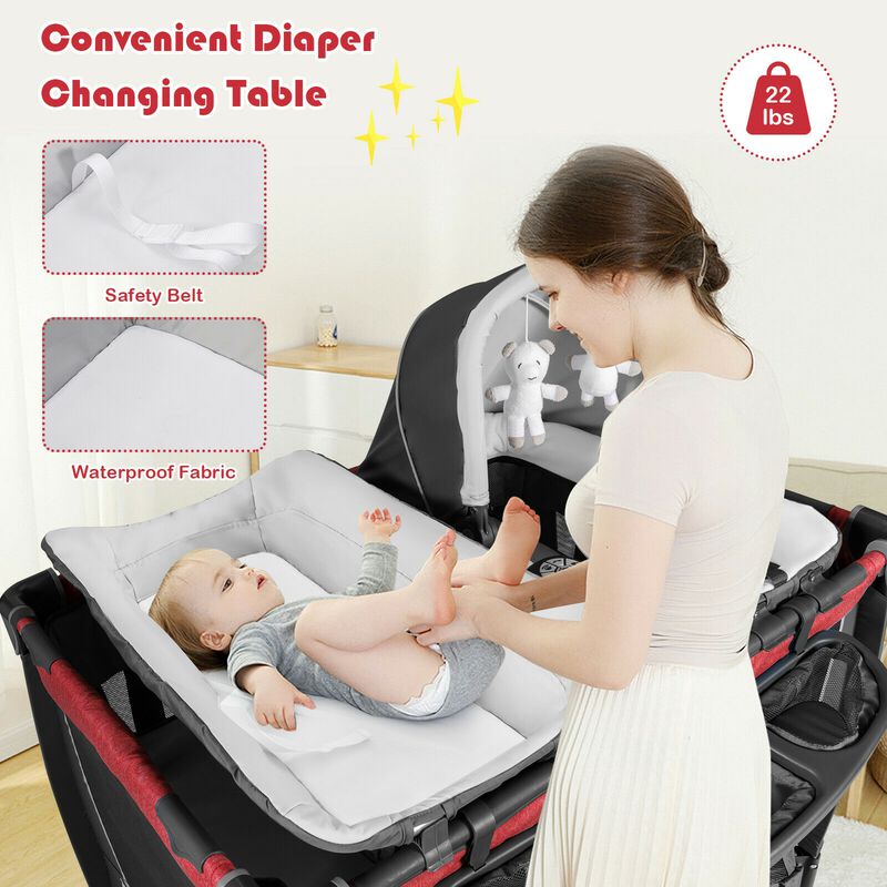 4-in-1 Convertible Portable Baby Play yard with Toys and Music Player