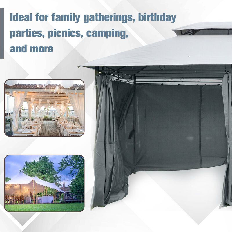 Sage Gray Garden Pavilion: 10'x13' Soft Top Gazebo with Curtains