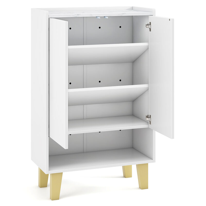 5-Tier Shoe Cabinet with Faux Marble Countertop and Flat Tilting Shelves