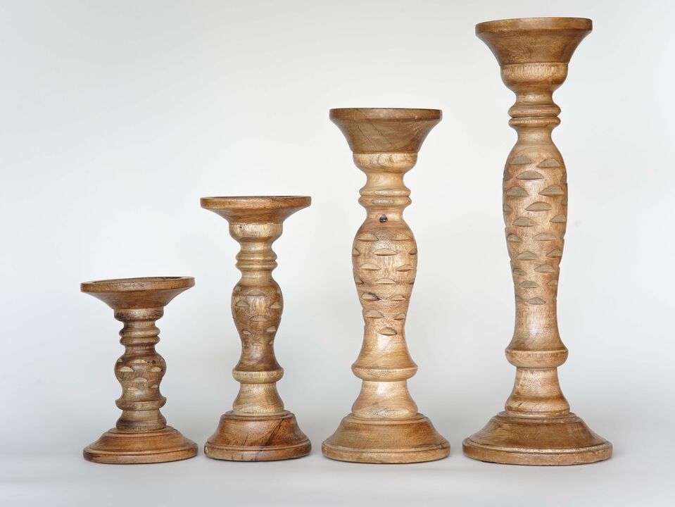 BBH Homes Traditional Wallnut Eco-friendly Handmade Mango Wood Set Of Four 6",9",12" & 15" Pillar Candle Holder