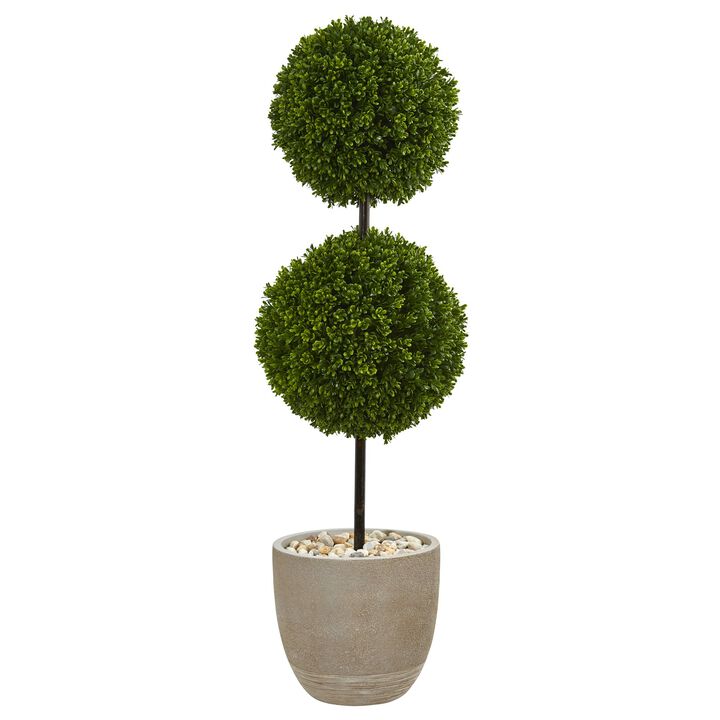 Hivvago 4 Feet Boxwood Double Ball Topiary Artificial Tree in Oval Planter UV Resistant (Indoor/Outdoor)