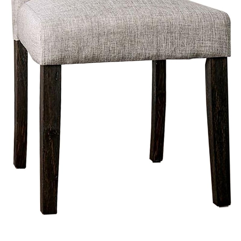Side Chair with Button Tufted Backrest, Set of 2, Gray-Benzara