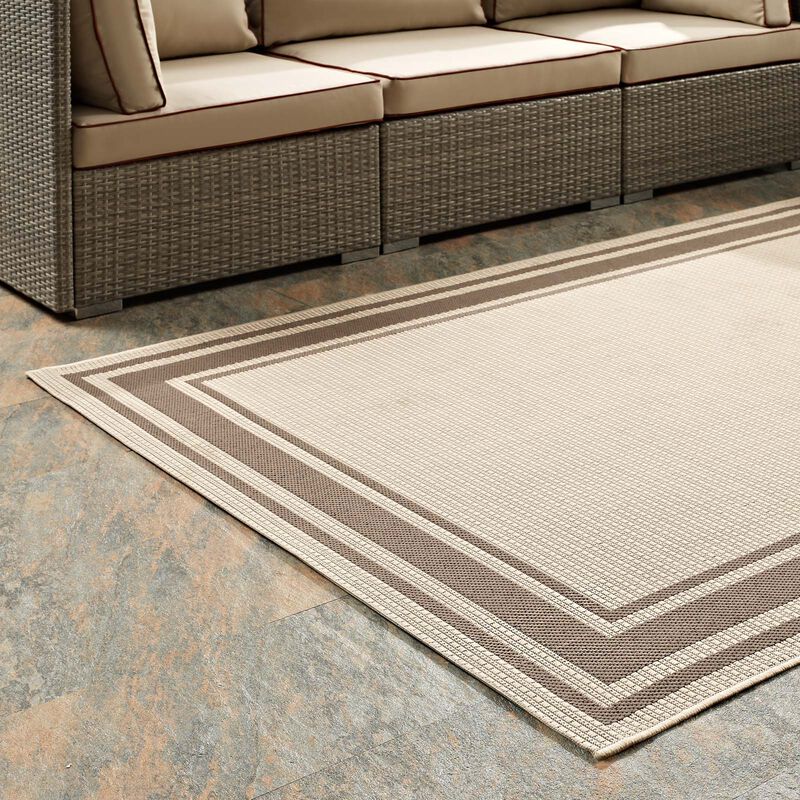 Rim Solid Border 8x10 Indoor and Outdoor Area Rug - Light and Dark Beige