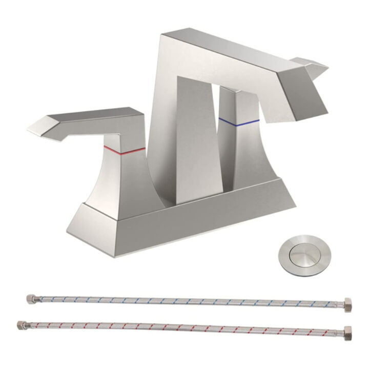 2-Handle Heavy-Duty Bathroom Faucet with Drain & Supply Kits, Modern Deck-Mounted Sink Faucet