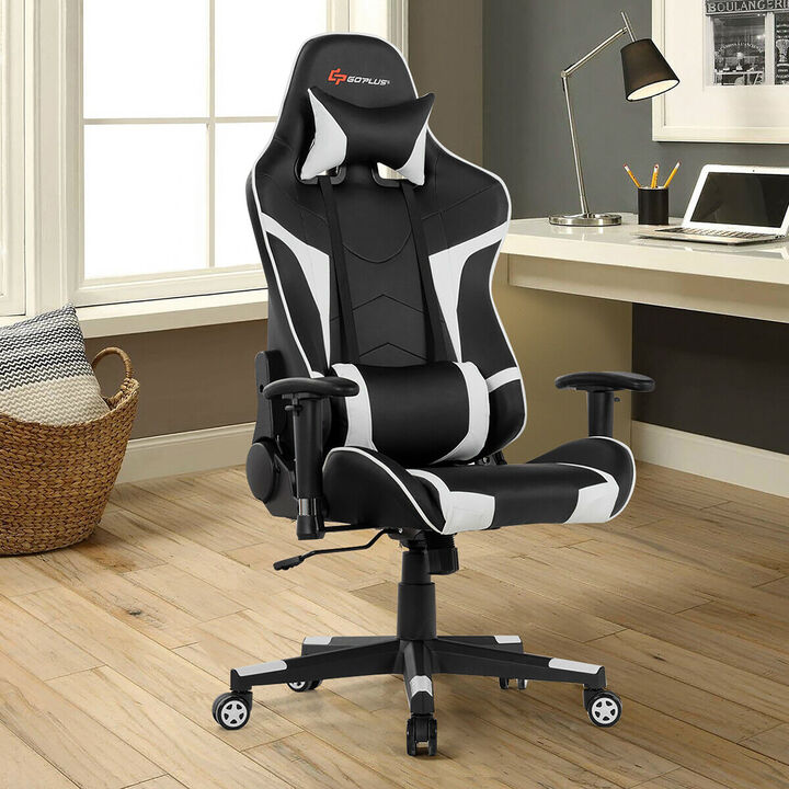 Goplus Massage Gaming Chair Reclining Swivel Racing Office Chair w/Lumbar Support Blue