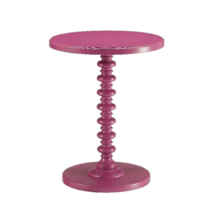 Toni Round Accent Table with Turned Pedestal Base, 22 Inch Purple Wood - Benzara