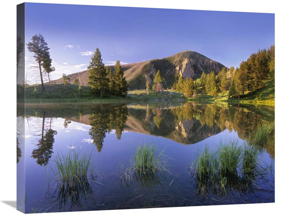 Bunsen Peak reflected in lake, Yellowstone National Park, Wyoming-Canvas Art-28x22