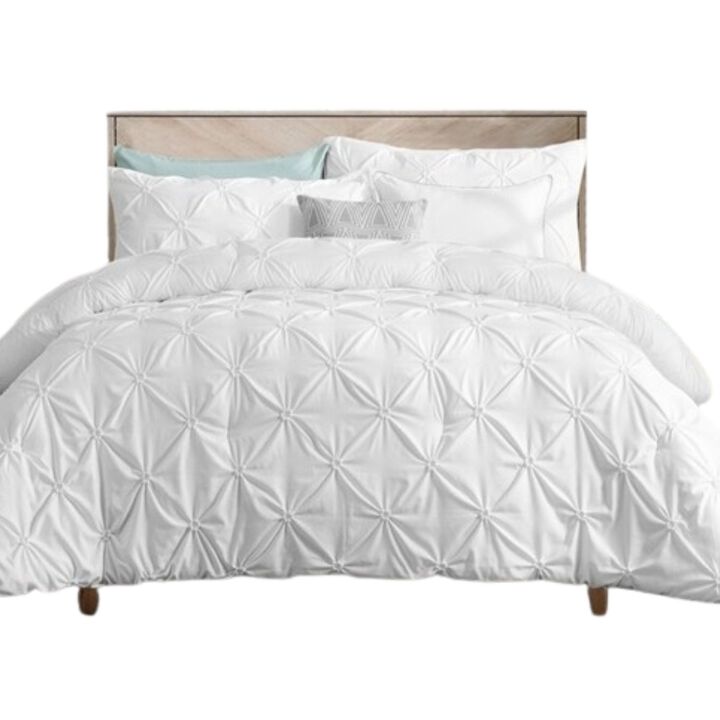 Hivvago Twin Size All Season Pleated Hypoallergenic Microfiber Reversible 2 Piece Comforter Set in White