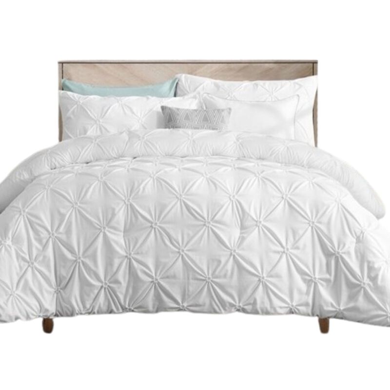 Hivvago Twin Size All Season Pleated Hypoallergenic Microfiber Reversible 2 Piece Comforter Set in White