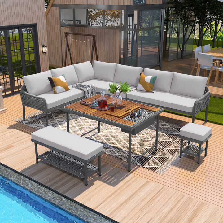 Merax 6-Piece Rope Patio Sofa Table Seating Set