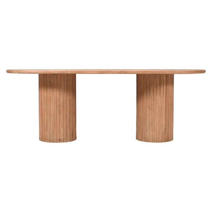 Jofran Breck Solid Wood 84 Mid-Century Modern Fluted Double Pedestal Dining Table