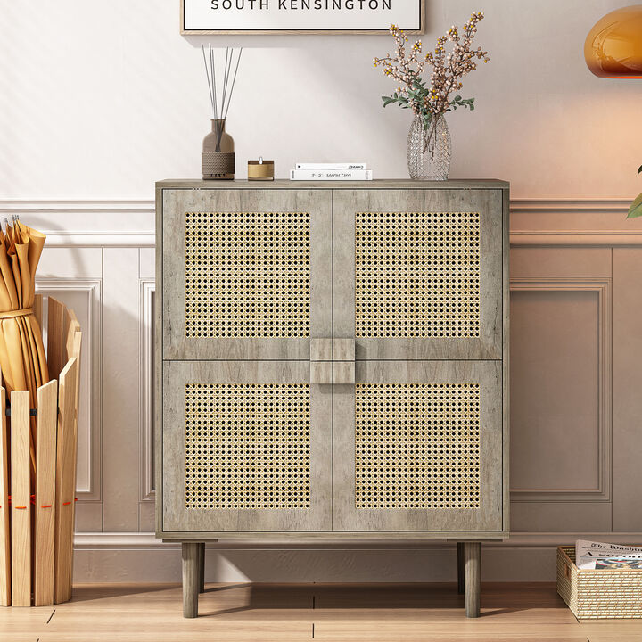 Merax 4-Door Rattan Mesh Sideboard Storage Cabinet