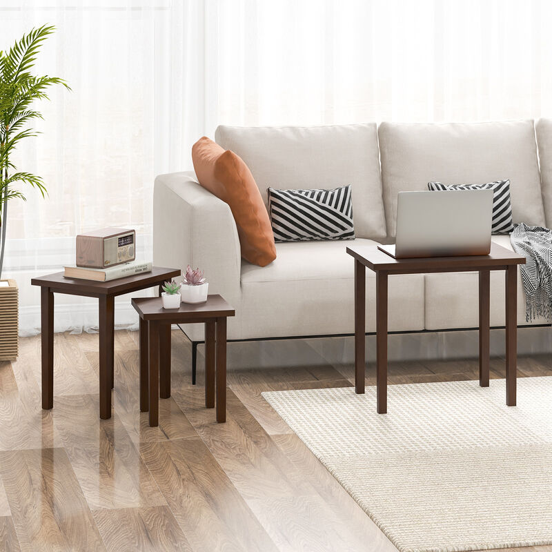 3-Piece Farmhouse Rectangle Side Table Set for Living Room-Walnut
