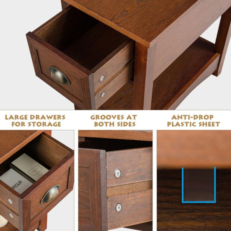 Hivvago Set of 2 Contemporary Side End Table with Drawer