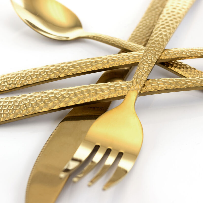 MegaChef Baily 20 Piece Flatware Utensil Set, Stainless Steel Silverware Metal Service for 4 in Gold