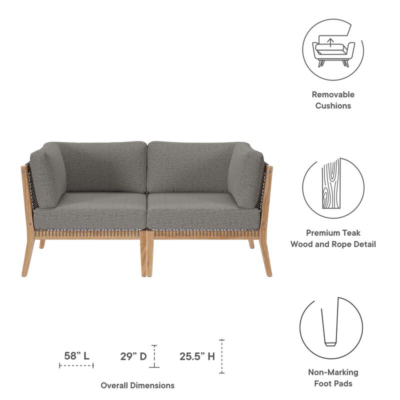 Modway - Clearwater Outdoor Patio Teak Wood Loveseat