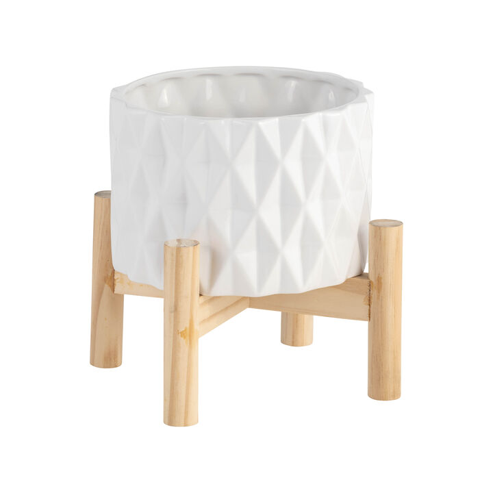 6" Ceramic Diamond Planter with Wood Stand