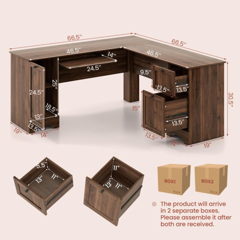 Hivvago L-Shaped Office Desk with Storage Drawers and Keyboard Tray