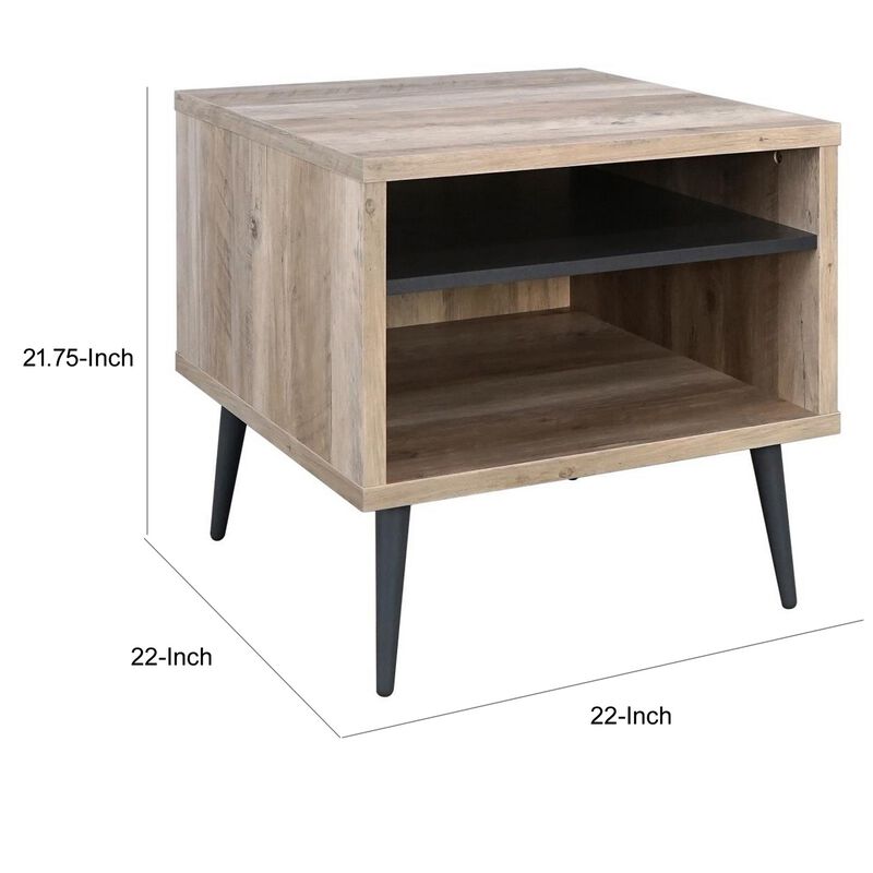 Carly 22 Inch Side End Table, Tapered Legs, 1 Shelf, Light Brown and Gray - Benzara